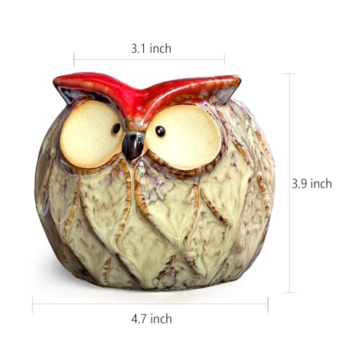 GeLive Owl Succulent Pot Ceramic Cactus Planter with Drainage Hole, Cute Small Plant Container for Desk Windowsill Tabletop Decor Pen Holder (No Plants) - size: 4.7" Small