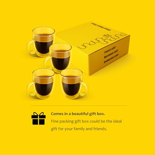 PunPun 17OZ. 500ml Clear Coffee Mugs, Glass for Coffee, Double Wall Insulated Glass Mugs with Big Handle, Every Day for Americano, Latte, Cappuccinos and Beverage.Set of 4 - color: 500ml / set of 4