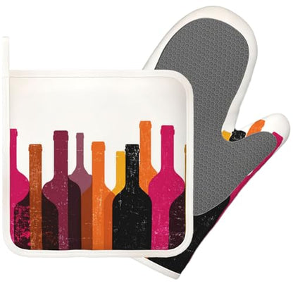 Red Wine Bottle Oven Mitt and Pot Holder with Silicone Heat Resistant Kitchen for Cooking BBQ Baking Grilling Cooking Protection - color: Red Wine Bottle