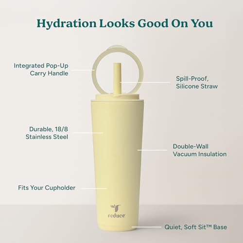 REDUCE Halo 24 oz Stainless Steel Vacuum Insulated Tumbler - Spill Proof Travel Mug with Flip Handle Lid - Keeps Drinks Cold for 32 Hrs - Dishwasher Safe - Cupholder Friendly - French Vanilla - color: French Vanilla, size: 24 Ounces
