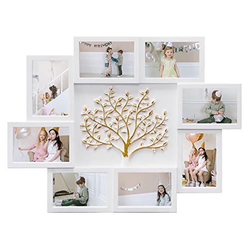 HELLO LAURA - Picture Frame Collage Large Wall Hanging Photo Frames Elegant Tree Collage Frame Gifts for Family Friends 4x6 inch Home Wall Decor Gallery Display (White - Gold Tree) - color: White - Gold Tree