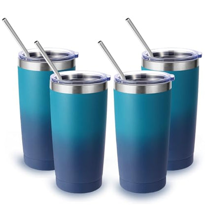 Volhoply 20oz Stainless Steel Tumbler with Lid and Straw Bulk 4 Pack,Double Wall Insulated Travel Iced Coffee Mug Fits Cup holder,Powder Coated Cups for Cold Drinks,Gifts for Women（Dark Night,4 Set） - color: Dark Night
