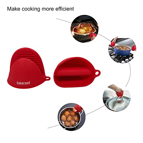 Thickened Mini Silicone Oven Mitts Heat Resistant, Rubber Oven Mitt Gloves, Finger Pinch Grips, Pot Holder, Silicone Potholder for Kitchen Cooking & Baking 1 Pair, Red - color: Red