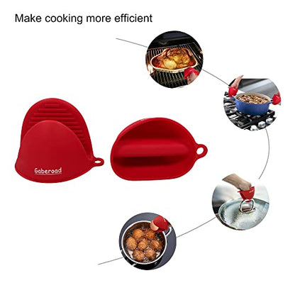 Thickened Mini Silicone Oven Mitts Heat Resistant, Rubber Oven Mitt Gloves, Finger Pinch Grips, Pot Holder, Silicone Potholder for Kitchen Cooking & Baking 1 Pair, Red - color: Red