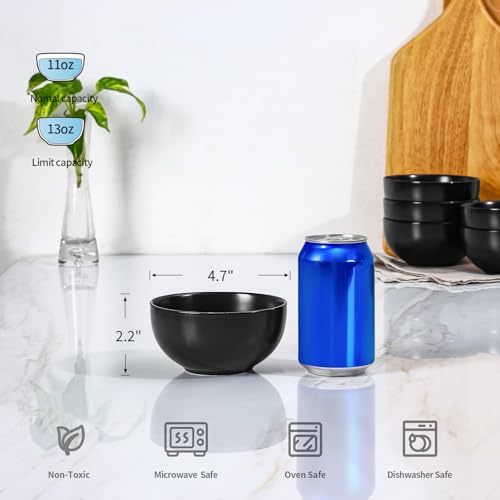 Selamica Ceramic Ice Cream Bowls, 12 oz Small Bowls Set of 6, 4.7 Inch Ceramic Bowls for Dessert, Snack, Fruit, Microwave Dishwasher Safe, Matte Black - color: Matte Black, size: 12 Oz