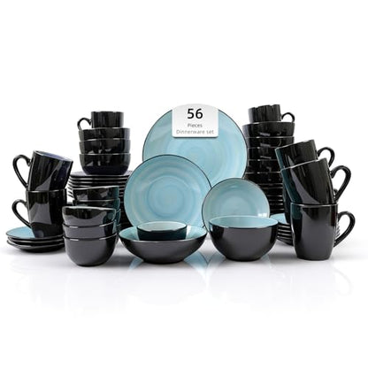 Stoneware Sonoma 56pc Dinnerware Set, Black + Speckled Spin Wash Turquoise - color: Turquoise