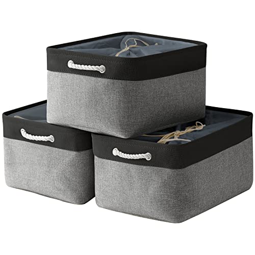 Organization and Storage Basket for Organizing - 17x14x10 inch Large 3 Pack Collapsible Storage Bin for Shelves, Fabric Basket for Gifts Empty Organizer Gift Closet (Black & Grey) - color: Black&Grey, size: 3PCS/X Large -17.7Lx13.8Wx9.8H