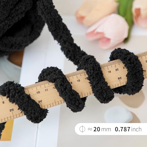 Franel Black Chunky Chenille Yarn for Hand Knitting Blanket (8 Pack, Total 64oz) - Shed-Resistant Fluffy Jumbo Yarn for Crocheting, Super Bulky Big Yarn for DIY Throw, Pre-Wound & Tangle-Free - color: 06