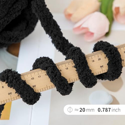 Franel Black Chunky Chenille Yarn for Hand Knitting Blanket (8 Pack, Total 64oz) - Shed-Resistant Fluffy Jumbo Yarn for Crocheting, Super Bulky Big Yarn for DIY Throw, Pre-Wound & Tangle-Free - color: 06