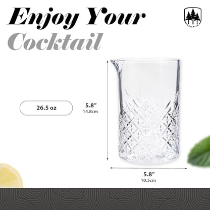 4 Pcs 24oz/ 700ml Cocktail Mixing Glass - Martini Cocktail Stirring Glass Thick Bottom Hand Blown Crystal Bartending Glasses Perfect for Mixing Old Fashioned Manhattan Negroni