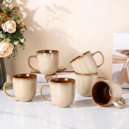 LERATIO Ceramic Coffee Mugs Set of 6,12oz Handmade Coffee Mugs Set | Large Handle for Cappuccino/Latte/Tea/Hot Cocoa,Oven &Dishwasher & Microwave Safe-Pale Kahki - color: Pale Kahki
