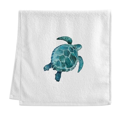 ALAZA Ocean Turtle Hand Towels for Bathroom Set of 2, Fingertip Towel Face Towel, Cotton Soft Absorbent Decorative Bath Towels 15.5x29.5 inch - color: Green Or Gray Or Brown