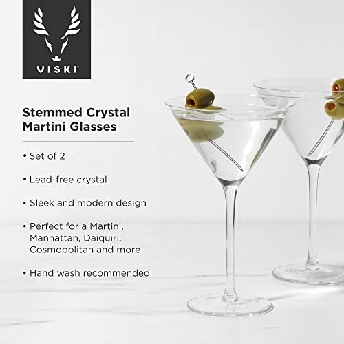 Viski Stemmed Martini Glasses, Home and Bar Drinkware, Premium Crystal Martini Accessories, Cocktail Glasses, Set of 2, 9oz, Clear - style: Stemmed Martini Glasses