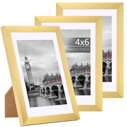 Fixwal 4x6 Picture Frame Set of 3 with Plastic Cover, PVC, Gold | Shatter Resistant Plastic Cover, Thin Border and Light Weight，Wall or Tabletop Decor - color: Gold, size: 4x6