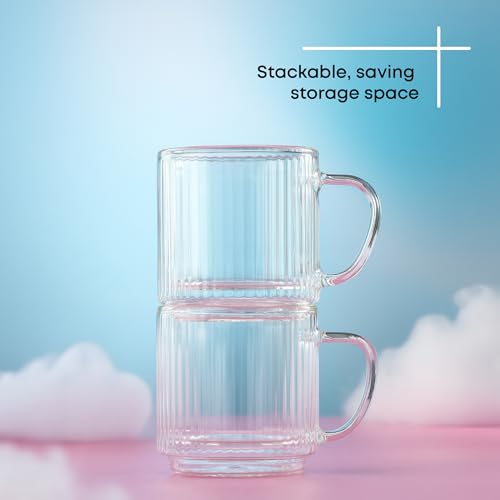 JoyJolt Haven Stackable Fluted Glass Mugs Set of 2, 5.5oz Ribbed Double Wall Glass Coffee Mugs, Stacking Insulated Coffee Cup Set also for Espresso Shot Tea Latte Macchiato Cappuccino - style: Espresso Cups