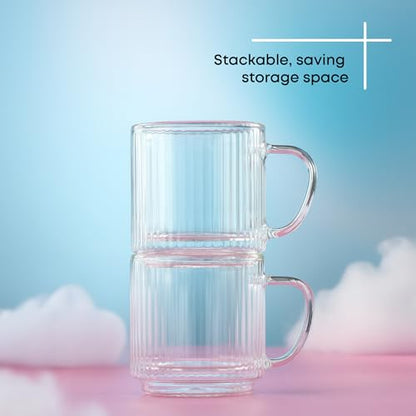 JoyJolt Haven Stackable Fluted Glass Mugs Set of 2, 5.5oz Ribbed Double Wall Glass Coffee Mugs, Stacking Insulated Coffee Cup Set also for Espresso Shot Tea Latte Macchiato Cappuccino - style: Espresso Cups