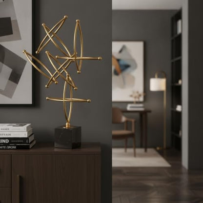 Decorative Craft Item Abstract Geometric Sculpture Modern Statue Metal Figurine Marble with Gold Tone Electroplated Finish Suitable for Desk Shelf Side Table Home Decor, Small - size: Small