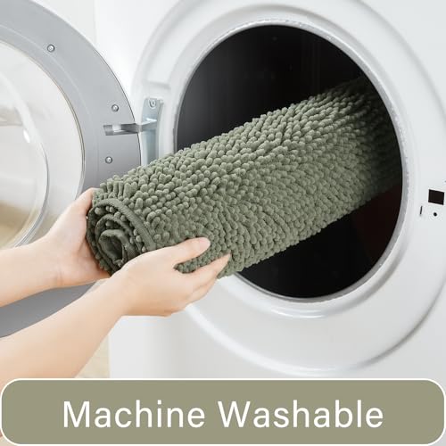 LOCHAS Bathroom Rugs Sets 2 Piece, 20''x20'' & 34''x21'', Sage Green | Non Slip U-Shaped Toilet Rug, Chenille Washable Absorbent, Soft Bath Mat Set for Shower, Sink - color: Sage Green