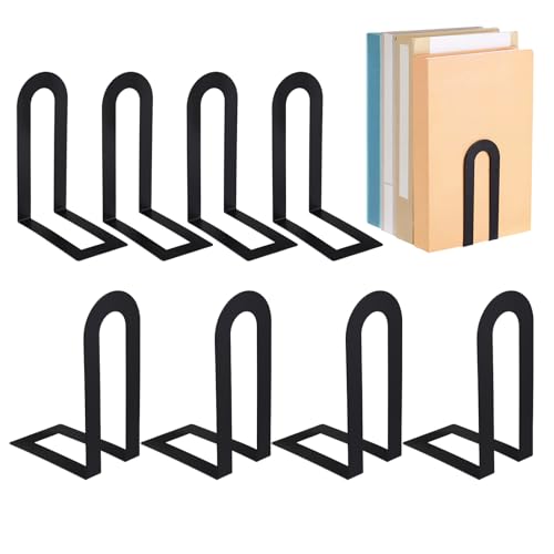 8 Pcs Black Modern Metal Book Ends for Shelves Decorative Small Bookends Book Shelf Organizer Minimalist Design Stopper to Hold Books for Home Office (5.5 * 3.75 * 2.25inch) - color: Black, size: 5.5*3.75*2.25inch