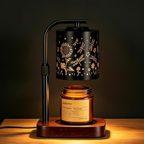 WIHTU Candle Warmer Lamp with Timer & Dimmer Dragonfly for Jar Candles | Metal Electric Wax Melt Warmer, Height Adjustable, Birthday Gift for Women Mom Her, Housewarming Home Decor, Include 2 Bulbs - color: Dragonfly Sunflower
