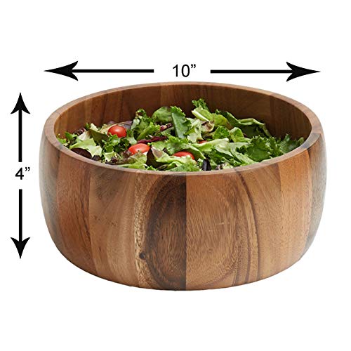 Woodard & Charles Acacia Wood 10" Salad Bowl with Salad Hands, 3 Piece Set | 10" x 4" Acacia Wood Salad Bowl With Salad Hands; Toss and Serve Salad, Fruit and More. Ideal for Parties and Everyday Use - size: 10" x 4" Acacia Wood Bowl with Salad Hands