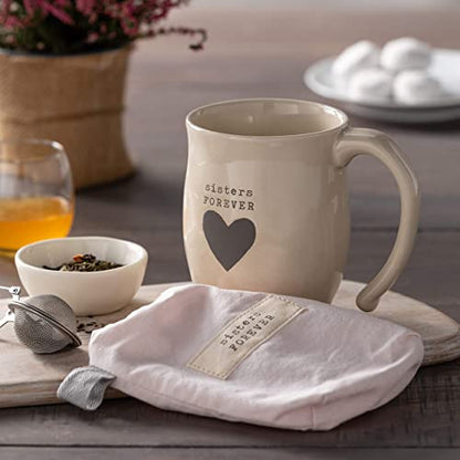 DEMDACO Warm Heart Ivory Stoneware Sisters Forever Heart Mug | Meaningful Coffee Mug for Cherished Relationship Reminders, Curved Handle, Comfy Grip, Hand-Thrown, Microwave-Safe - style: Sisters Forever