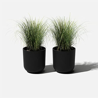 Veradek Round Black Plastic Planter Pots for Indoor/Outdoor Garden Use, with Drainage Holes, Suitable for Small to Large Succulent Plants, Flowers, Modern Interior Plants | Made From a Durable Plastic-Stone Composite With Pre-Drilled Drainage Holes. Moder