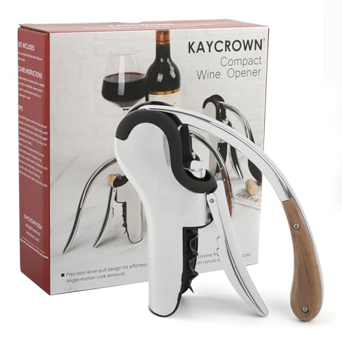 Stainless Steel Wine Bottle Opener, Vertical Lever Corkscrew with Built-in Foil Cutter Design, Manual Handheld Corkscrew with Ergonomic Lever Pump - color: Wooden Handle
