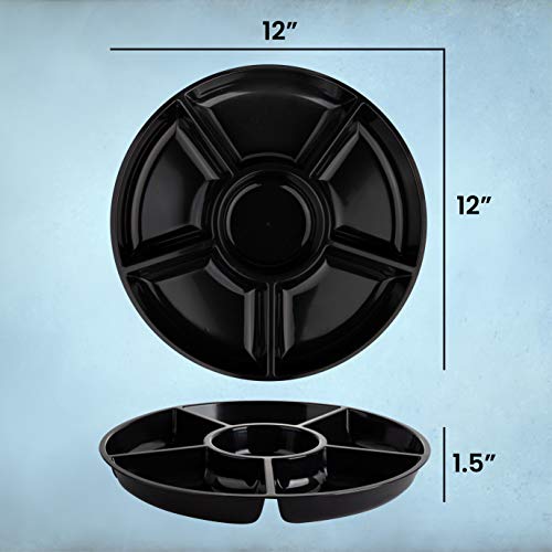 Plasticpro 6 Sectional Round Plastic Serving Tray/Platter (4, Black) - color: Black
