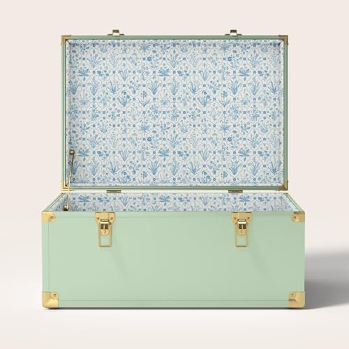 Momento Large Wedding Keepsake Trunk - Personalized Memory Box - Extra Storage for Wedding Mementos - Handcrafted in USA - Metal and Plywood Construction - Large Size 24" (Green/Botanicals) - color: Green/Botanicals, size: Large (24")
