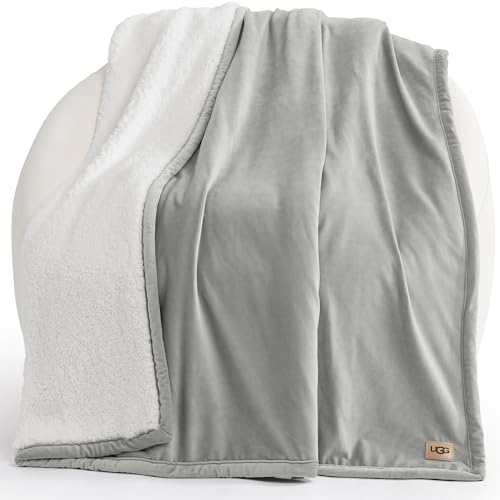 UGG Bliss Fluffy Fleece Throw Blanket for Bed, 50''x70'', Seal Grey | Super Soft, Reversible Plush UGGFluff, Giftable Blanket, Medium Weight, Warm & Cozy, Year-round Use, Washable - color: Light Grey