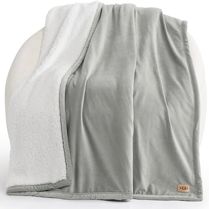 UGG Bliss Fluffy Fleece Throw Blanket for Bed, 50''x70'', Seal Grey | Super Soft, Reversible Plush UGGFluff, Giftable Blanket, Medium Weight, Warm & Cozy, Year-round Use, Washable - color: Light Grey