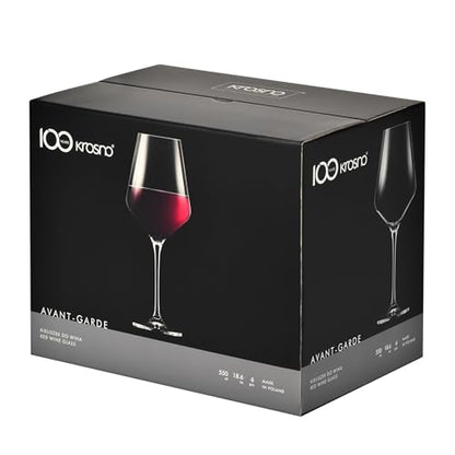 Krosno Classic Red Wine Glasses Set of 6 pieces, 16.6 oz, Avant-Garde Collection, Crystal Glass Thin Rim Long Stem Unique Elegant Premium, Dishwasher Safe, Made in Europe - size: 16.6 Ounces