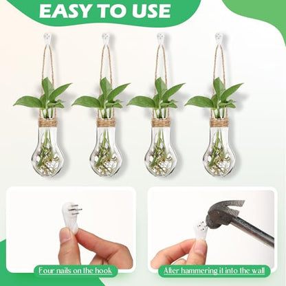 12 Pack Hanging Plant Propagation Stations 3.9 Inch Plastic Propagation Vases with Hooks and Cleaning Brush Clear Window Wall Jars for Home, Office, Bathroom Decor, Gift for Plant Lovers