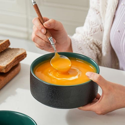Stoneware Cereal & Soup Bowls Set of 4, 6 Inch, Matte Green | Matte Glaze Ceramic, For Breakfast & Oatmeal, Microwave Safe, Dishwasher Safe - color: Green, size: Cereal Bowls Set (4PCS)