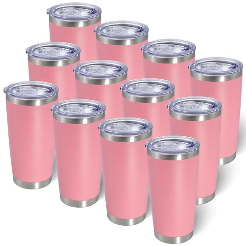 20oz Tumbler with Lid Stainless Steel Tumblers Insulated Mug Pink 12P - color: Pink