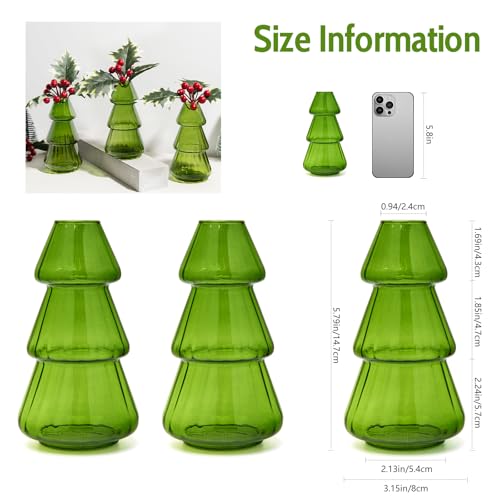 XXXFLOWER 3Pcs Tree-Shaped Glass Planter Christmas Tree Decorations for Tabletop Hydroponics Home Office Garden Green Propagation Station Vase for Flowers Gifts for Plant Lovers（Plant NOT Included） - size: 3 Green Tree