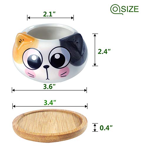 3.6Inch Cat Pot for Plant, Cat Planter Succulent Pot with Drainage Set of 6 | Tiny Animal Planter, Small Ceramic Air Plant Cat Flower Pots, Cactus Planters Containers with Bamboo Tray - color: Sitting Cats 6pcs
