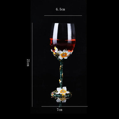 Comeon Flower Wine Glasses Hand Painted Wine Glasses Lemon Yellow 2 Set | Apricot Blossom Enamels Floral Design, Included Gift Box, Transparent Glass, Long Stem Crystal Red Wine Glasses - color: White/ 2 set (gift box)