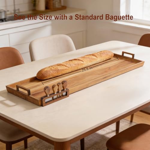 Acacia Wood Large Charcuterie Board 36x12 Inch with Cheese Knife Set | Extra Large Acacia Wood Board with Handles,30PCS Wax Paper Inlucded,3ft Long Tray for Party,Picnic and Home Entertaining - size: 36 Inches