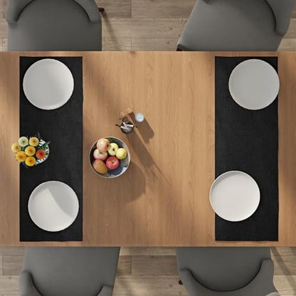 Encasa XO Table Runner 2 Seater, Soft Chenille 13"x36" | Black, Woven Rib Texture | Machine Washable | Colorfast & Shrink Resistant | Durable Polyester Yarns - color: Black, size: 13x36 in