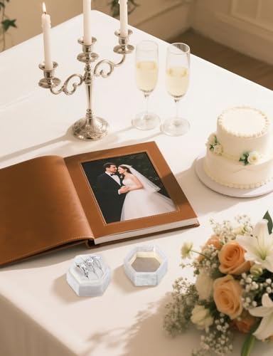 MFXIP Velvet 3 Slots Jewelry Ring Box Engagement Wedding Box Keepsake Box Bridal Photo Ring Triple Slots Hexagon - color: Beige
