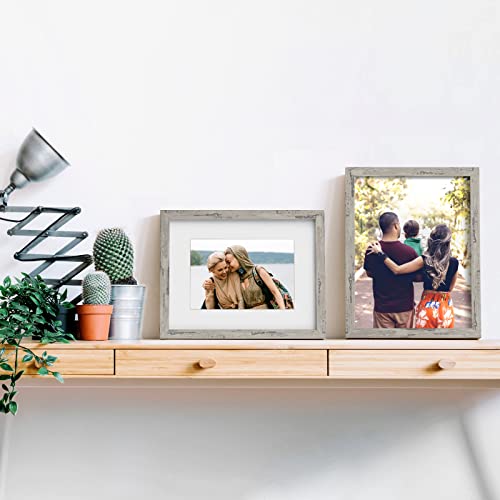 Picture Frames 11x14 Set of 6, Distressed Grey Photo Frame, Display Pictures 8x10 with Mat or 11x14 Without Mat, Washed Farmhouse Frame - color: Distressed Gray, size: 11x14