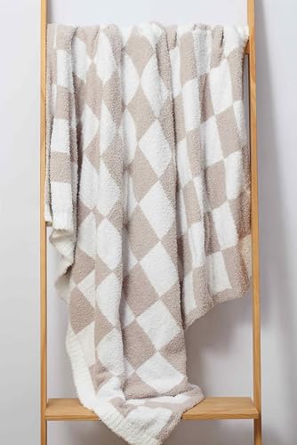 CREVENT 50‘’X60‘’ Ultra Soft and Plush Reversible Microfiber Throw Blanket for Couch Sofa and Bed (Checkered Beige) - color: Chessboard Beige