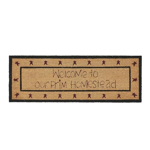 VHC Brands Coir Welcome Door Mat, Entry Rug, with PVC Backing, for Indoor Outdoor Use, Connell Collection, Rectangle 17x48 Doormat, Welcome to Our Prim Homestead, Natural - color: Welcome, size: 1'5" x 4' (Rectangular)