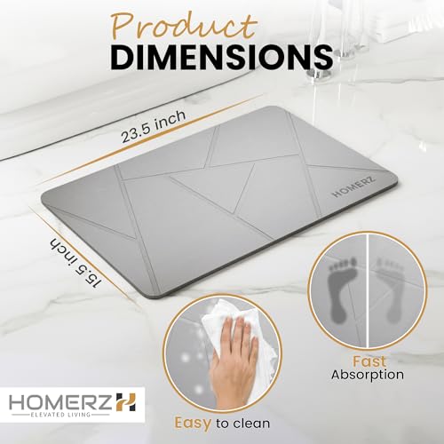 Homerz Stone Bath Mat – Premium Diatomaceous Earth Bath Mat, Rock Absorbent Bath Mats for Bathroom, Modern Stone Drying Mat, Shower Mat Outside Shower, Tapetes para Baño 23.6"x15.3" Light Gray - color: Light Gray
