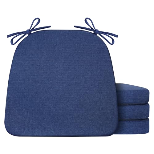IASEAHK Chair Cushions for Dining Chairs Set of 4, Non Slip Kitchen Chair Pads, 17" x 16" x 2", Indoor Dining Chair Cushions with Ties, D-Shaped Seat Cushions for Kitchen Chairs, Navy Blue - color: Navy Blue, size: 4 Pack
