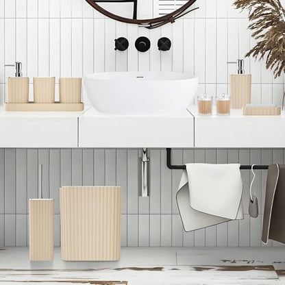 XLHOMO Bathroom Accessories Set - Gorgeous Beige Bathroom Set, 10PC Bathroom Accessory Set, Toilet Brush, Trash Can & Soap Dispenser - size: Bath Set, style: Beige&Silver