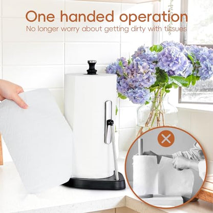 Dailyart Paper Towel Holder Countertop with One Hand Tear, Tension Arm - color: Matte Black