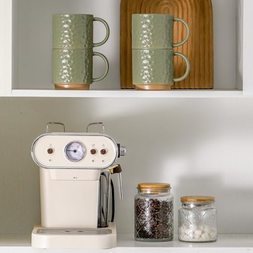 Nihow 16OZ Stackable Coffee Mug Set, Large Ceramic Coffee Mug Set of 4,Coffee Cup Set for Cappuccino/Latte/Cocoa,Dishwasher & Microwave Safe, Matte Green - color: Matte Green, size: 16 oz Without Stand